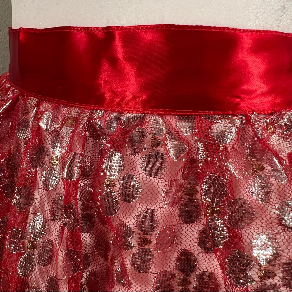 Darling VTG Apron sheer red metallic polka dot ribbon tie Christmas vintage - Picture 7 of 7